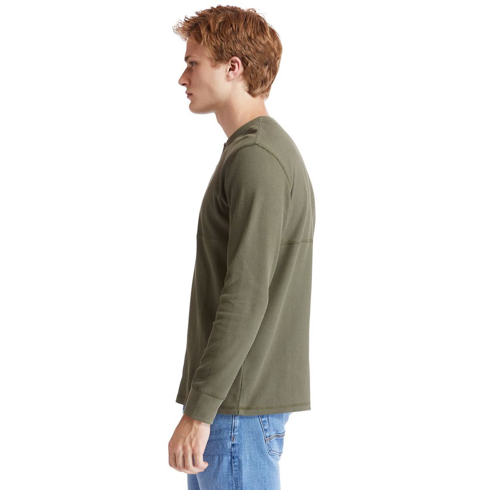 Camisa Timberland Hombre Wharf River Waffle-Knit Henley Verde Oliva - Chile YAS-278310
